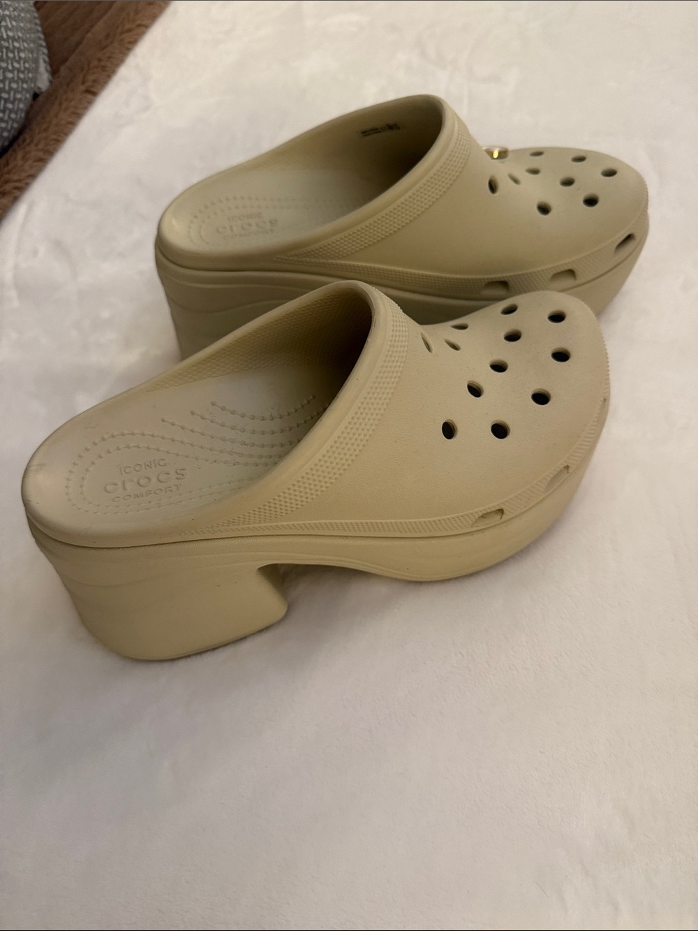 CROCS Platform Clog Mules in Beige Tan